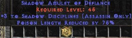 Assassin Amulet - 3 Shadow Disciplines & 75% PLR - Europe Non-Ladder