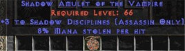 Assassin Amulet - 3 Shadow Disciplines & 8% ML - Europe Non-Ladder