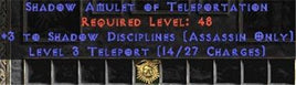 Assassin Amulet - 3 Shadow Disciplines & Teleport - Europe Non-Ladder