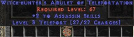 Assassin Amulet - 2 All Assn Skills & Teleport - Europe Non-Ladder