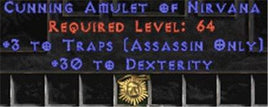 Assassin Amulet - 3 Traps & 30 Dex - Europe Non-Ladder