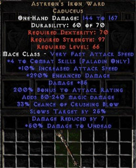 Astreon's Iron Ward - 4 Skills/290% EDmg/85 Dmg/7 DR/200% AR - Perfect - East Non-Ladder