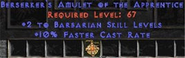 Barbarian Amulet - 2 All Barb Skills & 10% FCR - Europe Non-Ladder