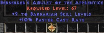 Barbarian Amulet - 2 All Barb Skills & 10% FCR - Europe Non-Ladder