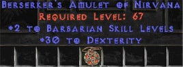 Barbarian Amulet - 2 All Barb Skills & 30 Dex - Europe Ladder