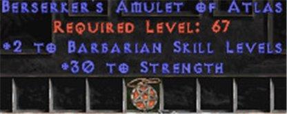 Barbarian Amulet - 2 All Barb Skills & 30 Str - Europe Non-Ladder
