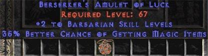 Barbarian Amulet - 2 All Barb Skills & 35% MF - East HC Ladder