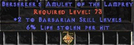 Barbarian Amulet - 2 All Barb Skills & 6% LL - Europe Ladder