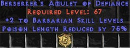 Barbarian Amulet - 2 All Barb Skills & 75% PLR - Europe Non-Ladder