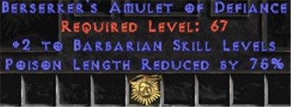 Barbarian Amulet - 2 All Barb Skills & 75% PLR - Europe Non-Ladder