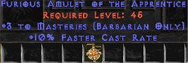 Barbarian Amulet - 3 Combat Masteries & 10% FCR - Europe Non-Ladder