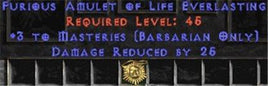 Barbarian Amulet - 3 Combat Masteries & 25 PDR - Europe Non-Ladder