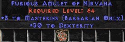 Barbarian Amulet - 3 Combat Masteries & 30 Dex - Europe Ladder