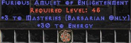Barbarian Amulet - 3 Combat Masteries & 30 Energy - Europe Non-Ladder