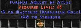 Barbarian Amulet - 3 Combat Masteries & 30 Str - Europe Non-Ladder