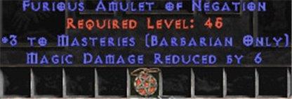 Barbarian Amulet - 3 Combat Masteries & 6 MDR - East HC Ladder
