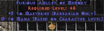 Barbarian Amulet - 3 Combat Masteries & 0.75 MPL - East HC Ladder