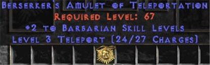 Barbarian Amulet - 2 All Barb Skills & Teleport - Europe Non-Ladder