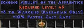 Barbarian Amulet - 3 Warcries & 10% FCR - Europe HC Ladder