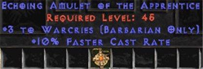 Barbarian Amulet - 3 Warcries & 10% FCR - Europe Non-Ladder