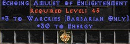 Barbarian Amulet - 3 Warcries & 30 Energy - Europe Non-Ladder