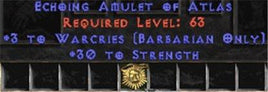 Barbarian Amulet - 3 Warcries & 30 Str - Europe Non-Ladder