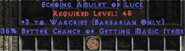 Barbarian Amulet - 3 Warcries & 35% MF - Europe Non-Ladder