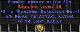 Barbarian Amulet - 3 Warcries & 5% AR - East Non-Ladder