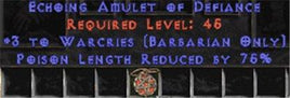 Barbarian Amulet - 3 Warcries & 75% PLR - East HC Ladder