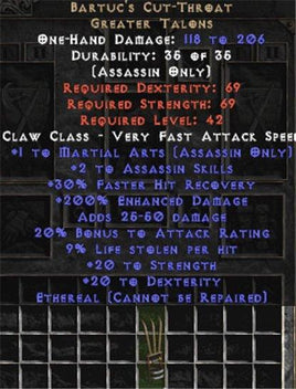 Bartuc's Cut-Throat -Ethereal - 200/9 - Perfect - East Non-Ladder