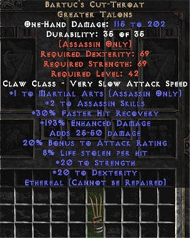 Bartuc's Cut-Throat - Ethereal - 180%+ ED - East Ladder