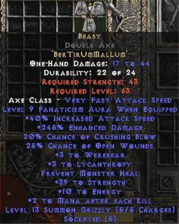 Beast Double Axe - 255-269% ED - Europe Non-Ladder