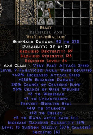 Beast Berserker Axe - 285% ED & 40 Str - Perfect - East Non-Ladder