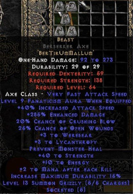 Beast Berserker Axe - 285% ED & 40 Str - Perfect - Europe Non-Ladder