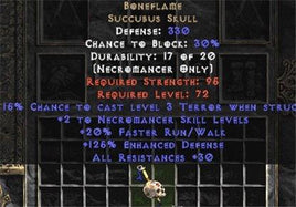 Boneflame +2 skill & 30 res - East Non-Ladder