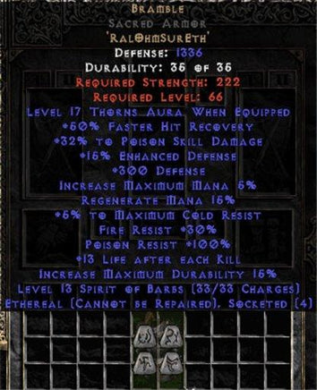 Bramble Sacred Armor - Ethereal - +25-39% PSD - East HC Ladder
