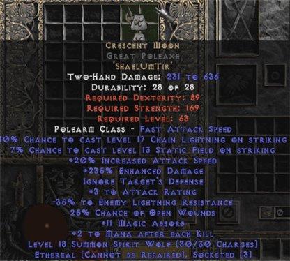 Crescent Moon Great Poleaxe - Ethereal - 235% ED - Perfect - East Non-Ladder