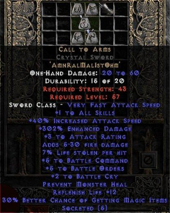 Call to Arms Crystal Sword - +4-5 BO - West Ladder