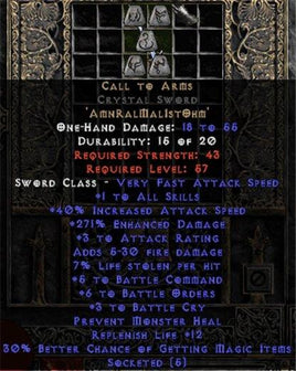 Call to Arms Crystal Sword - +6 BO - Europe Non-Ladder