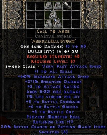 Call to Arms Crystal Sword - +6 BO - East Non-Ladder