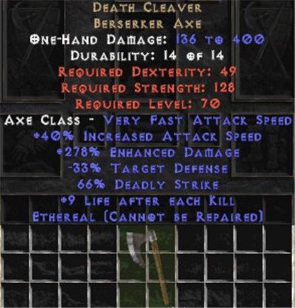 Death Cleaver - Ethereal - 230-259% ED & 6-9 LAK - East Non-Ladder