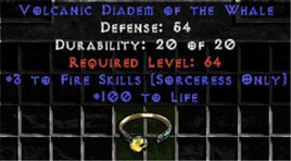 +3 Sorceress Fire Skills/100 Life Diadem/Tiara/Circlet - Europe Non-Ladder