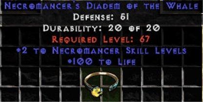 +2 Necromancer Skills/100 Life Diadem/Tiara/Circlet - West Non-Ladder