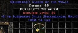 +3 Necromancer Summoning/100 Life Diadem/Tiara/Circlet - West Non-Ladder