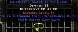 +3 Necromancer Summoning/20% FCR Diadem/Tiara/Circlet - West Non-Ladder