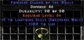 +3 Sorceress Lightning Skills/100 Life Diadem/Tiara/Circlet - East Non-Ladder