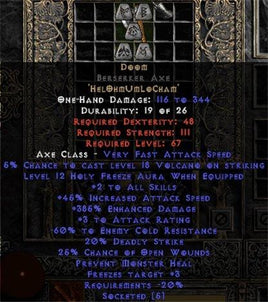 Doom Berserker Axe - 385% ED & 60% ECR - Perfect - East Non-Ladder