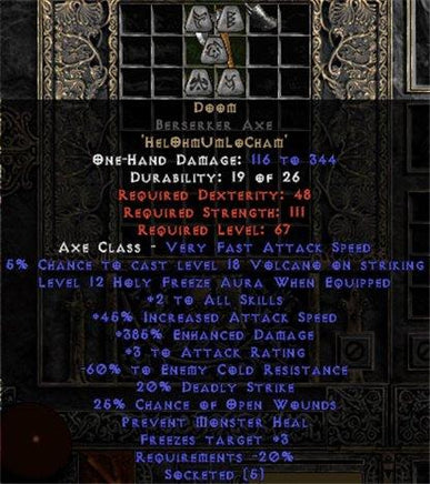 Doom Berserker Axe - 385% ED & 60% ECR - Perfect - East Non-Ladder