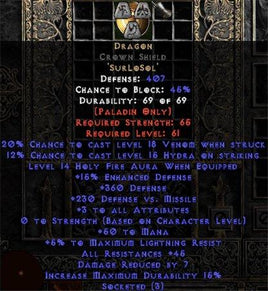 Dragon Crown Shield - 45 Res - 3-4 All Stats - East Ladder