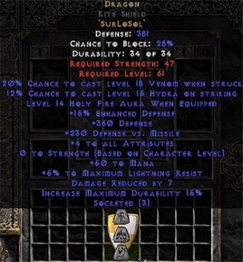 Dragon Kite Shield - 3-4 All Stats - Europe HC Ladder